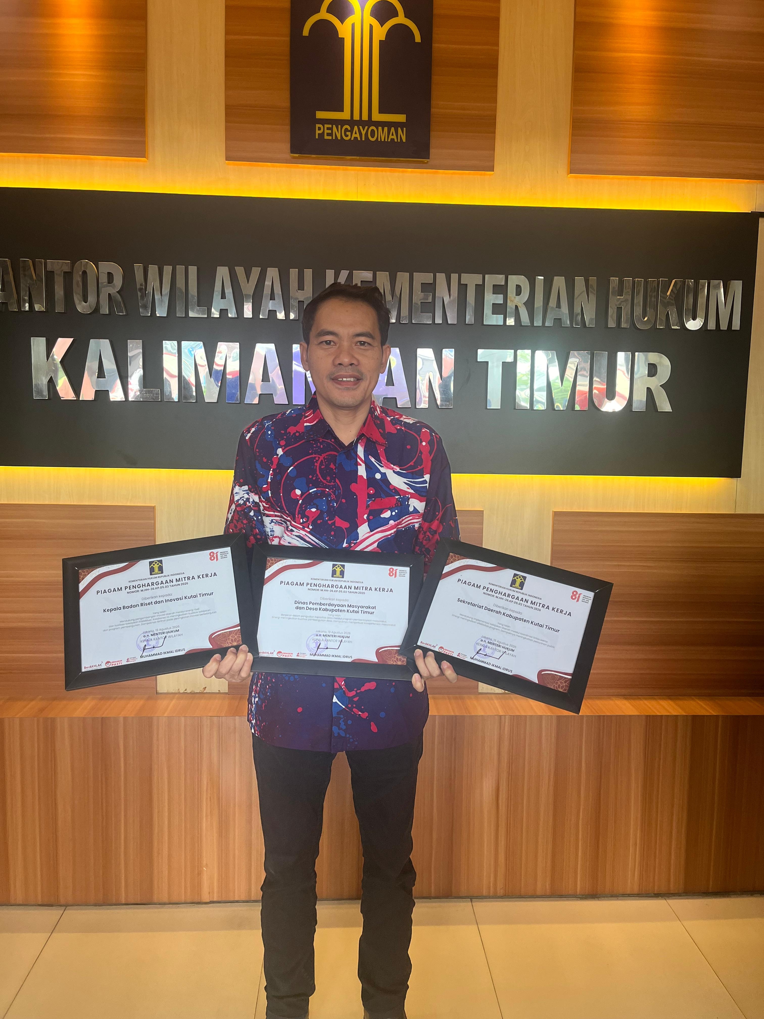 Kutim Raih Tiga Penghargaan Mitra Kerja Kemenkum RI Tahun 2026